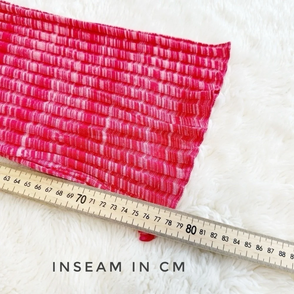 NWT Zara Woman Red Ribbed Stretch Pull On Flare Pants MEDIUM Boho Festival Retro - Picture 7 of 8